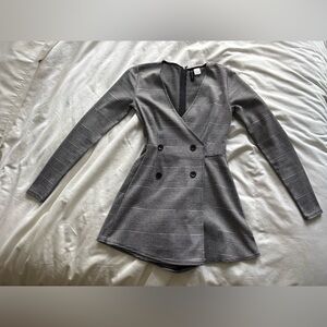 Divided Gray Plaid Midi Dress